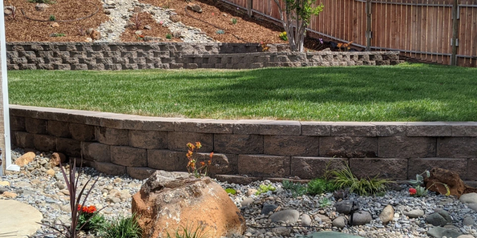 Retaining walls at various levels for slope control